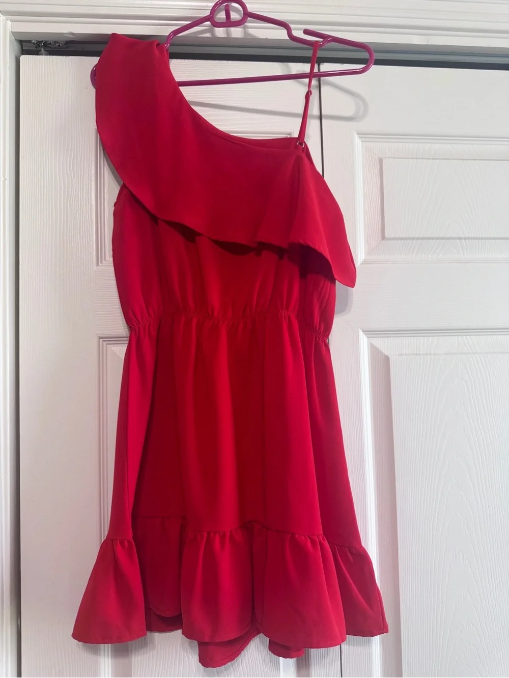 TCEC One-Shoulder Red Ruffle Dress - Picture 4 of 5